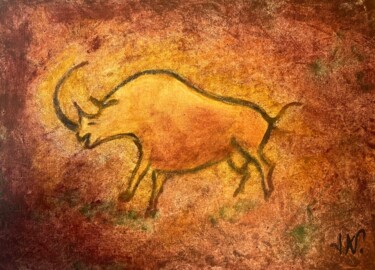 Malerei mit dem Titel "Rhinocéros I." von Jean Xavier Combe, Original-Kunstwerk, Öl
