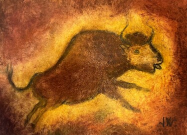 绘画 标题为“Bison au galop.” 由Jean Xavier Combe, 原创艺术品, 油
