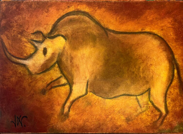 Painting titled "Rhinocéros II." by Jean Xavier Combe, Original Artwork, Oil