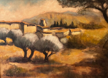 Painting titled "Ramatuelle." by Jean Xavier Combe, Original Artwork, Oil Mounted on Wood Stretcher frame