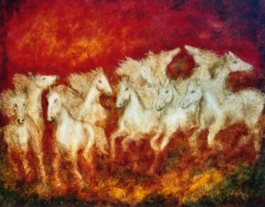Painting titled "Cavalcade et incend…" by Jean Xavier Combe, Original Artwork, Oil