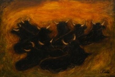 Pintura titulada "" Taureaux au repos…" por Jean Xavier Combe, Obra de arte original, Oleo Montado en Bastidor de camilla de…