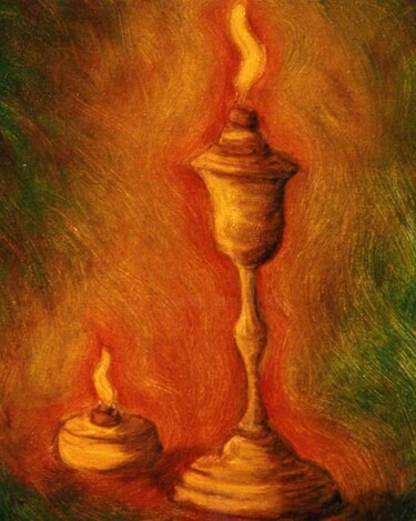 Peinture intitulée ""Lampes à huile "" par Jean Xavier Combe, Œuvre d'art originale, Huile