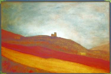 Painting titled ""Château en Andalou…" by Jean Xavier Combe, Original Artwork, Oil Mounted on Wood Stretcher frame