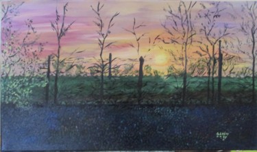 Peinture intitulée "coucher de soleil" par Jean-Yves Gahéry, Œuvre d'art originale, Huile