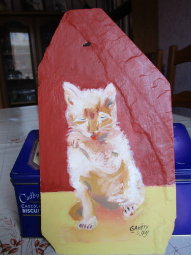 Peinture intitulée "chat qui se lave" par Jean-Yves Gahéry, Œuvre d'art originale, Huile