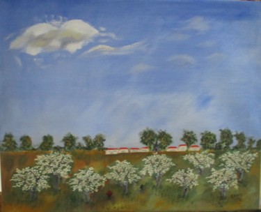 Painting titled "pommiers fleuris" by Jean-Yves Gahéry, Original Artwork, Oil