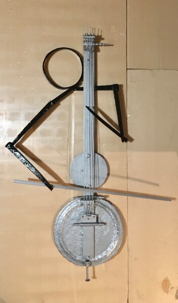 Sculpture titled "Contrebassiste" by Jean-Yves Grossiord, Original Artwork, Metals
