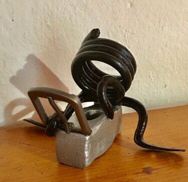 Sculpture titled "Lecture à cheval 1" by Jean-Yves Grossiord, Original Artwork, Metals