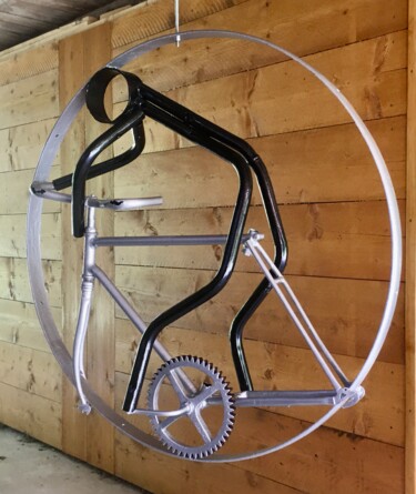Sculpture titled "MAC (Monocycliste A…" by Jean-Yves Grossiord, Original Artwork, Metals