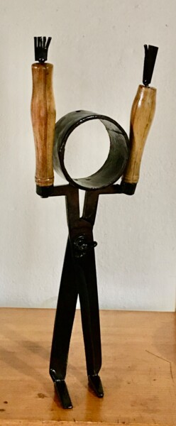 Sculpture titled "HLM (Haut Les Mains)" by Jean-Yves Grossiord, Original Artwork, Metals
