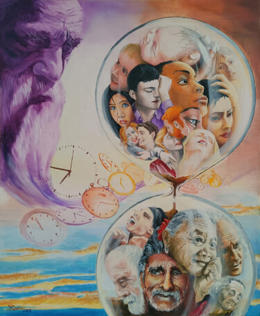 Картина под названием "Le temps" - Jean-Yves Quentric, Подлинное произведение искусства, Масло Установлен на Деревянная рама…