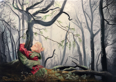 Peinture intitulée "Abandon symbiotique" par Jean-Yves Quentric, Œuvre d'art originale, Huile Monté sur Châssis en bois
