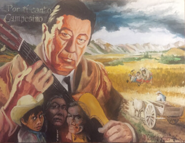 Peinture intitulée "Atahualpa Yupanqui" par Jean-Yves Quentric, Œuvre d'art originale, Huile Monté sur Châssis en bois