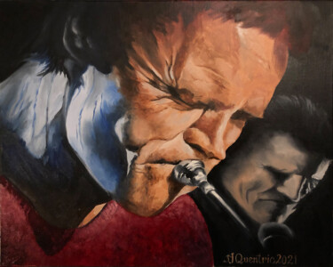 Schilderij getiteld "Chet Baker" door Jean-Yves Quentric, Origineel Kunstwerk, Olie Gemonteerd op Frame voor houten brancard