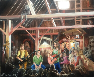 Pintura titulada "Kéwènka en concert" por Jean-Yves Quentric, Obra de arte original, Oleo Montado en Bastidor de camilla de…