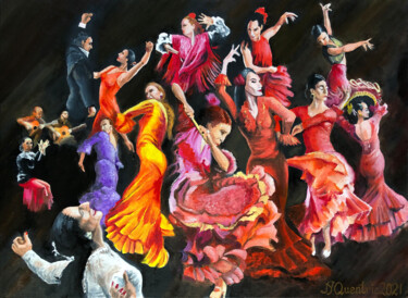 Pintura titulada "Flamenco passion" por Jean-Yves Quentric, Obra de arte original, Oleo Montado en Bastidor de camilla de ma…