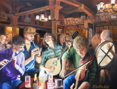 Painting titled "Galway's Jigs" by Jean-Yves Quentric, Original Artwork, Oil Mounted on Wood Stretcher frame
