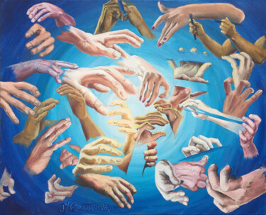 Painting titled "Les mains de l'orch…" by Jean-Yves Quentric, Original Artwork, Oil Mounted on Wood Stretcher frame