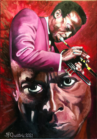 Painting titled "Miles Davis" by Jean-Yves Quentric, Original Artwork, Oil Mounted on Wood Stretcher frame
