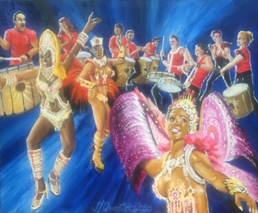 Painting titled "Samba brasileira" by Jean-Yves Quentric, Original Artwork, Oil Mounted on Wood Stretcher frame