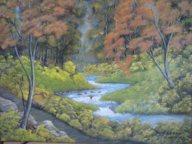 Malerei mit dem Titel "chemin-fluvial." von Jean-Yves Saint Lezer, Original-Kunstwerk, Öl