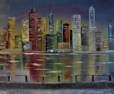 Картина под названием "lumières city" - Jean-Yves Saint Lezer, Подлинное произведение искусства, Масло