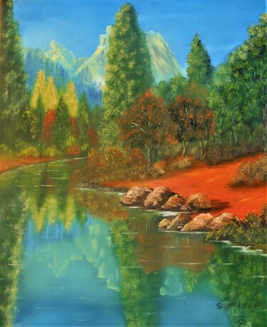 Painting titled "couleur d'automne-m…" by Jean-Yves Saint Lezer, Original Artwork, Oil
