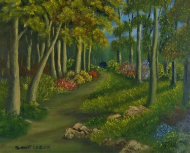 Картина под названием "le chemin boisé" - Jean-Yves Saint Lezer, Подлинное произведение искусства, Масло