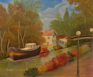 Pintura intitulada "au bord du canal." por Jean-Yves Saint Lezer, Obras de arte originais, Óleo