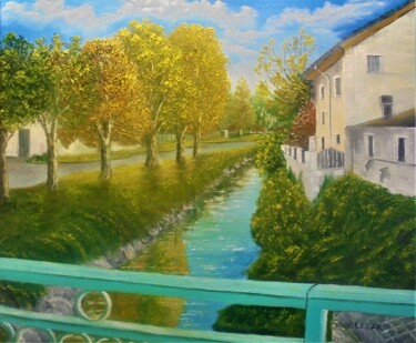 Pintura intitulada "le canal de l'ile s…" por Jean-Yves Saint Lezer, Obras de arte originais, Óleo