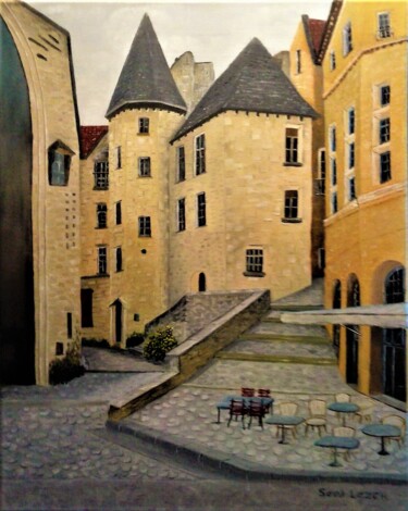 Peinture intitulée "place de sarlat." par Jean-Yves Saint Lezer, Œuvre d'art originale, Huile