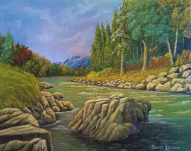 Peinture intitulée "la riviere tumultue…" par Jean-Yves Saint Lezer, Œuvre d'art originale, Huile