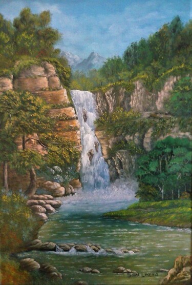Painting titled "la cascade" by Jean-Yves Saint Lezer, Original Artwork, Oil