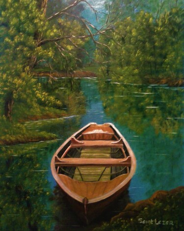 Peinture intitulée "embarcation sur le…" par Jean-Yves Saint Lezer, Œuvre d'art originale, Huile