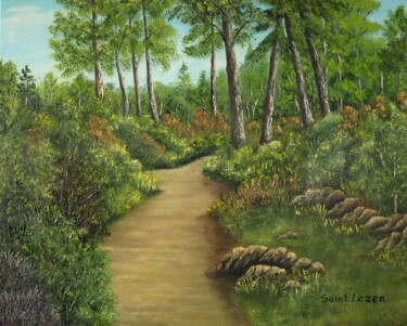 Painting titled "foret girondine" by Jean-Yves Saint Lezer, Original Artwork, Oil Mounted on Wood Stretcher frame