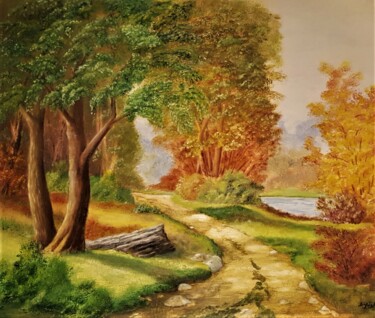 Peinture intitulée "le sentier" par Jean-Yves Saint Lezer, Œuvre d'art originale, Huile