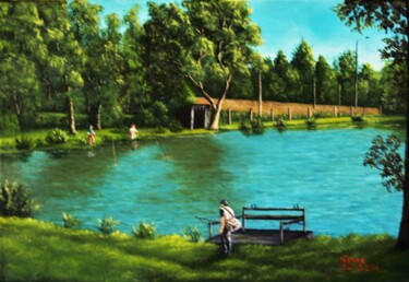 Pittura intitolato "Le lac de l'Asticot…" da Jean-Yves Saint Lezer, Opera d'arte originale, Olio