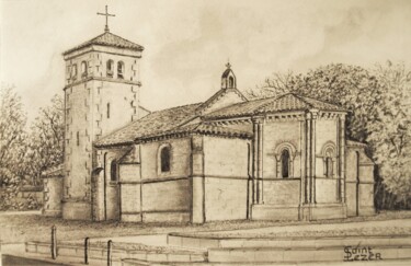 Tekening getiteld "Eglise Saint Martin" door Jean-Yves Saint Lezer, Origineel Kunstwerk, Potlood