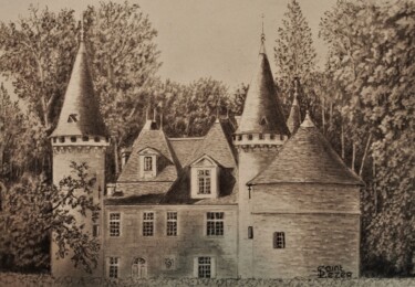 Σχέδιο με τίτλο "Château d'Agassac" από Jean-Yves Saint Lezer, Αυθεντικά έργα τέχνης, Μολύβι
