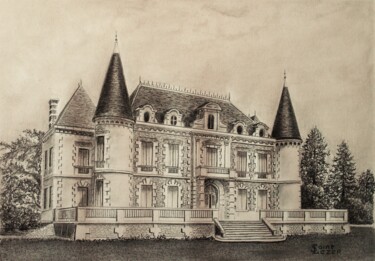 Рисунок под названием "Château Lamothe Ber…" - Jean-Yves Saint Lezer, Подлинное произведение искусства, Карандаш