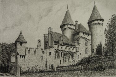 Tekening getiteld "Château PUYMARTIN" door Jean-Yves Saint Lezer, Origineel Kunstwerk, Potlood