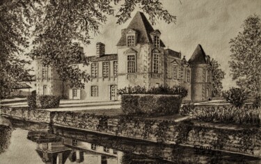 Rysunek zatytułowany „Château d'ISSAN” autorstwa Jean-Yves Saint Lezer, Oryginalna praca, Ołówek