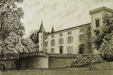 Рисунок под названием "Château Lamothe du…" - Jean-Yves Saint Lezer, Подлинное произведение искусства, Карандаш