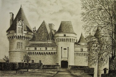 제목이 "Château de BANNES"인 그림 Jean-Yves Saint Lezer로, 원작, 연필
