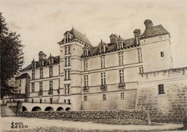 Disegno intitolato "Châteaux de CADILLAC" da Jean-Yves Saint Lezer, Opera d'arte originale, Matita