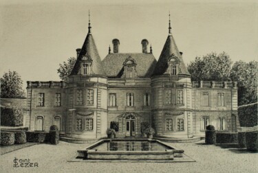 Tekening getiteld "Château de LUSSAC" door Jean-Yves Saint Lezer, Origineel Kunstwerk, Potlood