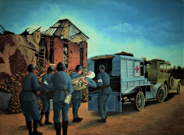 Peinture intitulée "Evacuation d'un ble…" par Jean-Yves Saint Lezer, Œuvre d'art originale, Huile