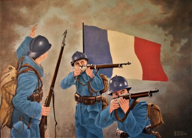 Malerei mit dem Titel "Grande guerre 14-18…" von Jean-Yves Saint Lezer, Original-Kunstwerk, Öl