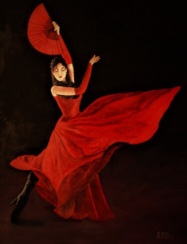 Painting titled "La danseuse espagno…" by Jean-Yves Saint Lezer, Original Artwork, Oil